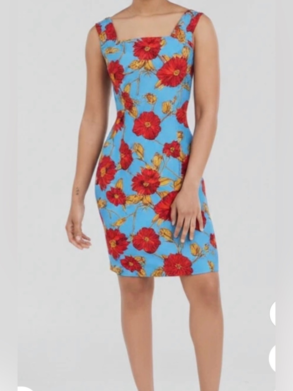 Madison Studio Sky-Blue Red Floral Square-Neck Mini Dress 10P coquette feminine